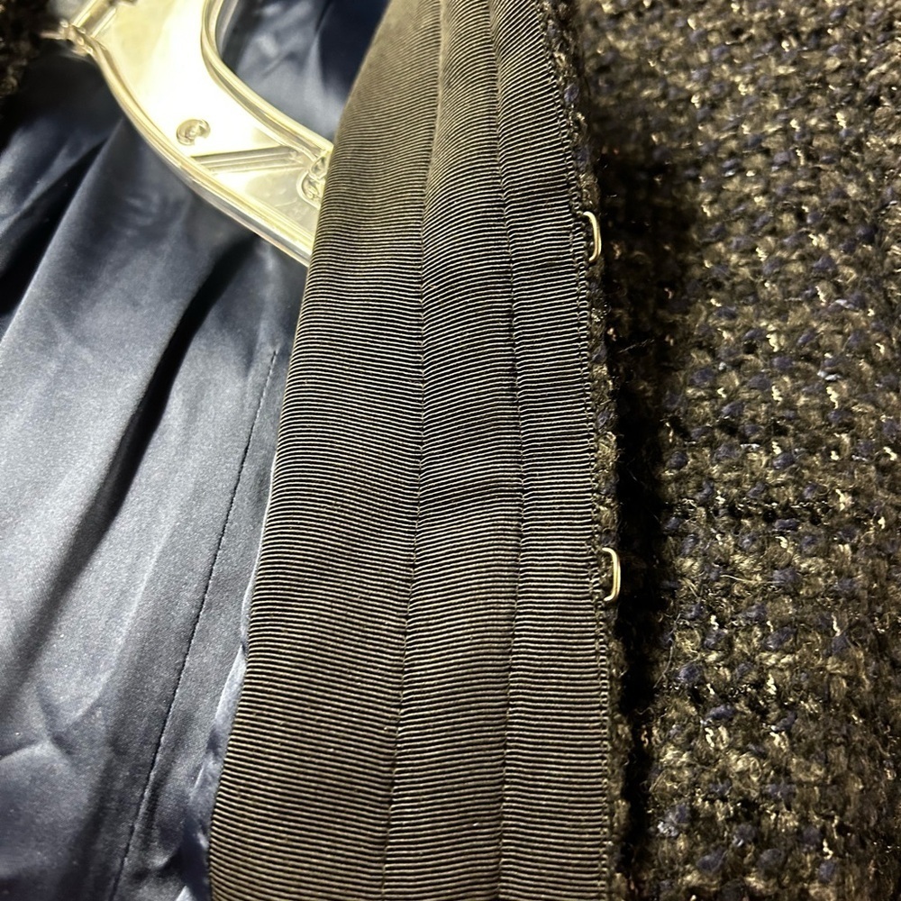 Elie Tahari Sz 10 Navy blue Black Tweed Blazer Jacket Ruffle collar trim - Picture 6 of 8